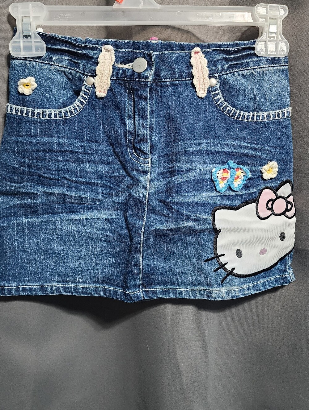 Victoria Casal Couture Hello Kitty Denim Mini Skirt Girls Size 8 Embroidered Y2K